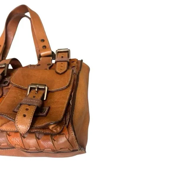 Mulberry Camel Cognac & Taupe Interlocking Woven Leather Roxanne Tote Bag Y2K - Picture 7 of 16
